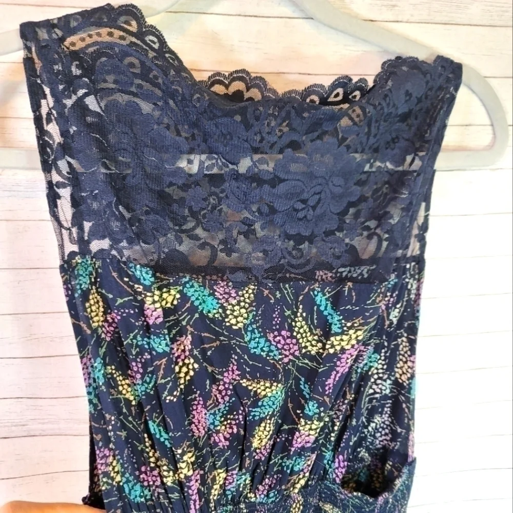 FREE PEOPLE LACE YOKE FLORAL SLEEVELESS DRESS, SZ SMALL